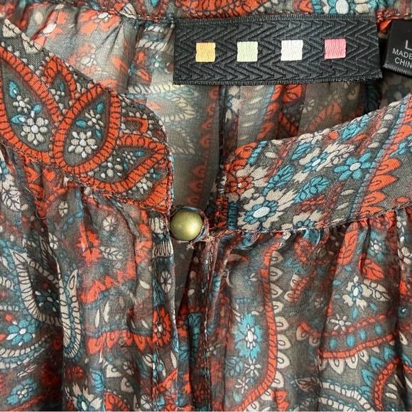 Pleione 100% Silk Paisley Smocked Waist Blouse Large Nordstrom Boho Peplum Top - Picture 3 of 13